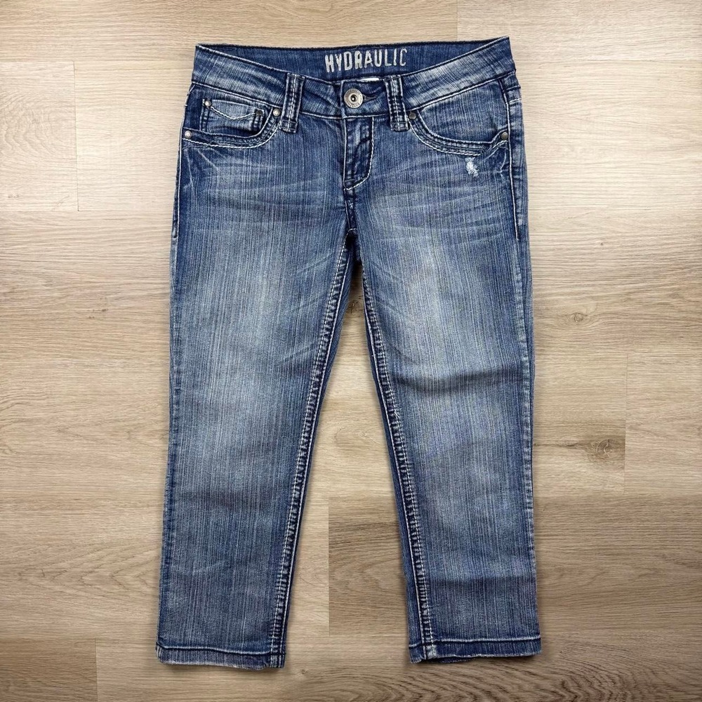 Hydraulic Vintage Y2K Embellished Studded Flap Pocket Capri Crop Jeans 7/8